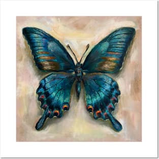Blue butterfly, oil painting on canvas. Posters and Art